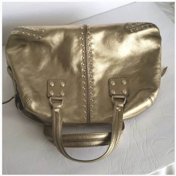 MICHAEL Micheal Kors Metallic Champagne Gold Leather Studded Satchel - Picture 5 of 12